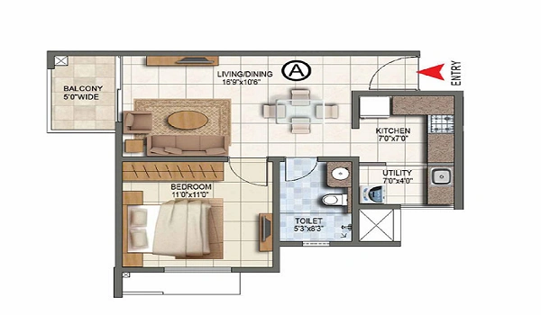 Vaishnavi Vistara 1 BHK Apartment Floor Plan