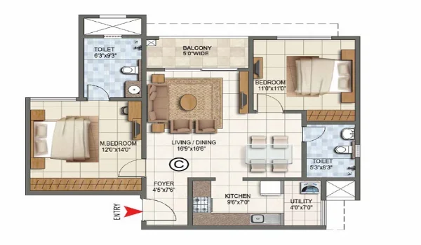 Featured Image of Vaishnavi Vistara 3 BHK Floor Plan