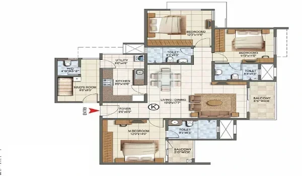 Featured Image of Vaishnavi Vistara 3 BHK Floor Plan